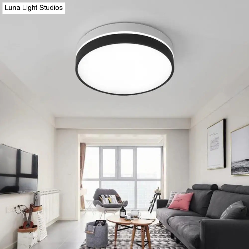 Black Drum Flush Mount Lamp: Nordic Acrylic Shade Led Ceiling Light For Living Room