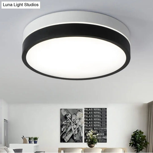 Black Drum Flush Mount Lamp: Nordic Acrylic Shade Led Ceiling Light For Living Room