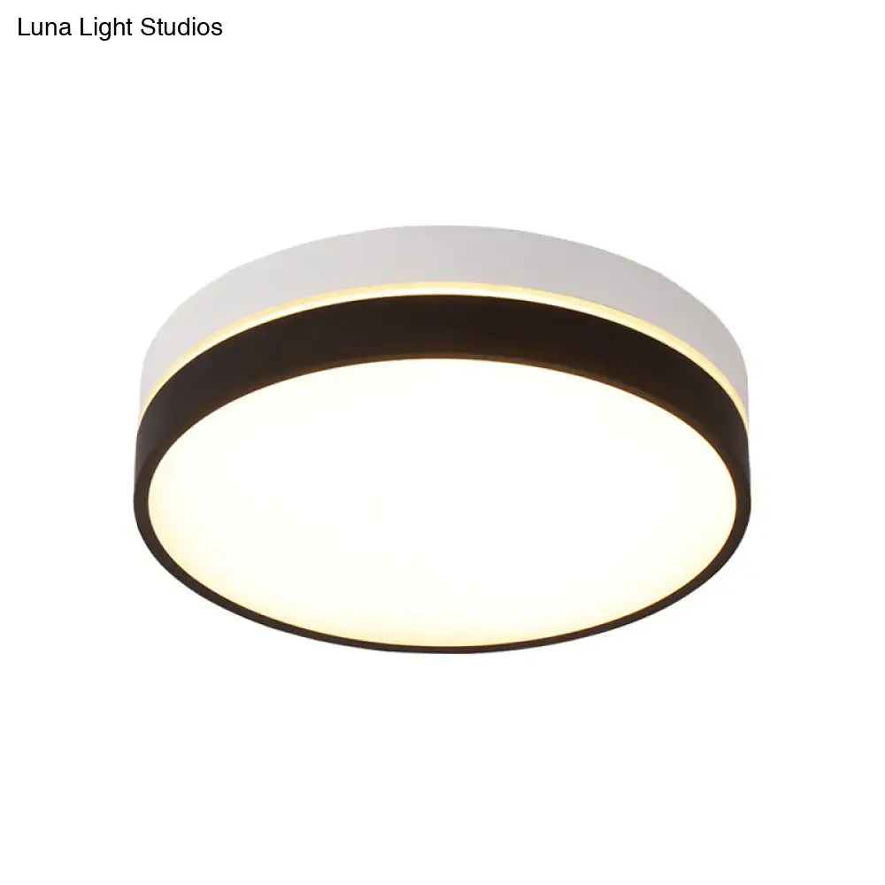 Black Drum Flush Mount Lamp: Nordic Acrylic Shade Led Ceiling Light For Living Room