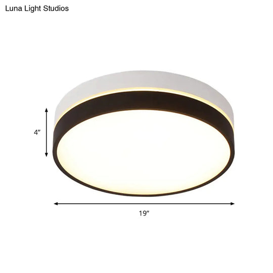 Black Drum Flush Mount Lamp: Nordic Acrylic Shade Led Ceiling Light For Living Room