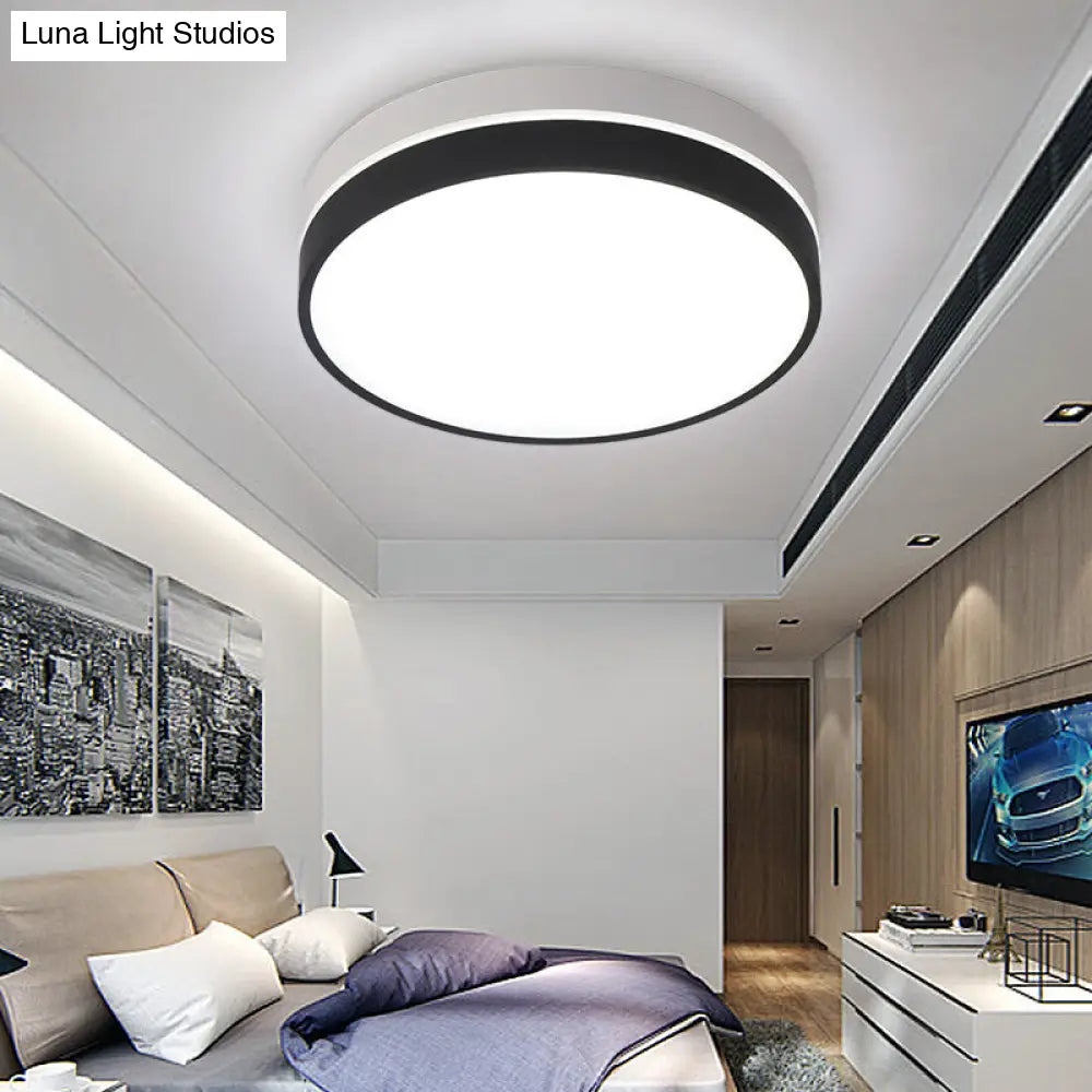 Black Drum Flush Mount Lamp: Nordic Acrylic Shade Led Ceiling Light For Living Room