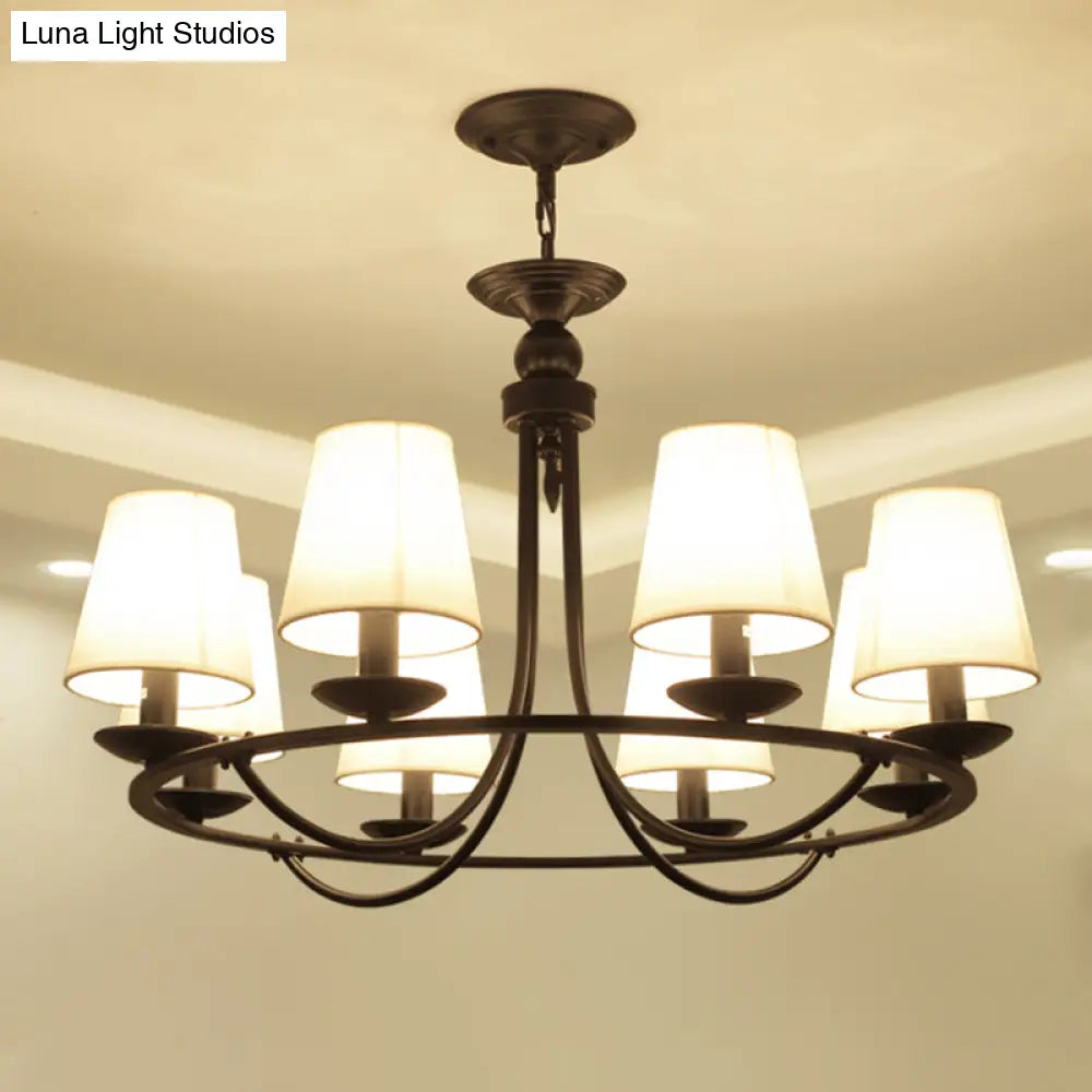 Black Fabric Led Chandelier Light: Classic Tapered Drum Design For Living Room