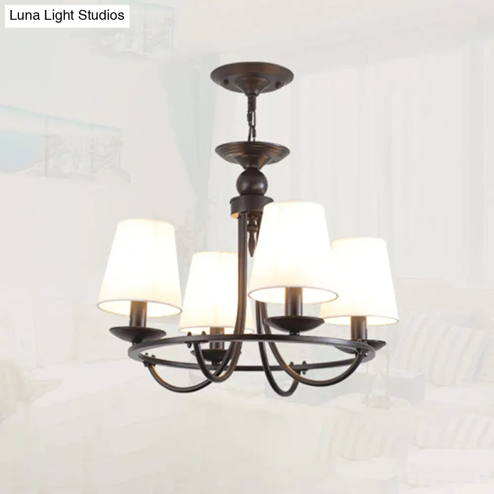 Black Fabric Led Chandelier Light: Classic Tapered Drum Design For Living Room