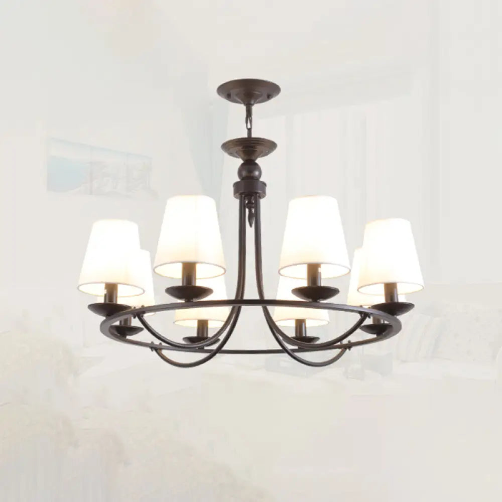 Black Fabric Led Chandelier Light: Classic Tapered Drum Design For Living Room 8 /