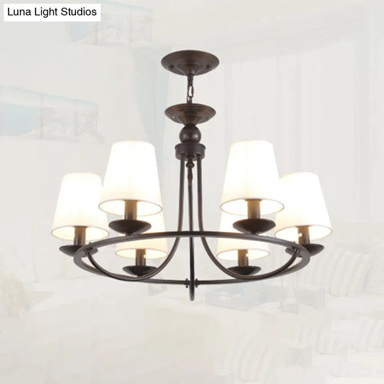 Black Fabric Led Chandelier Light: Classic Tapered Drum Design For Living Room