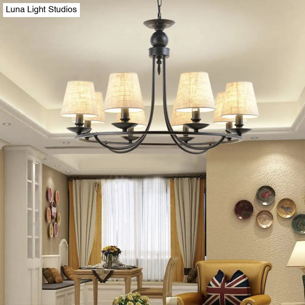 Black Fabric Pendant Chandelier - Classic Bucket Shade Lighting For Living Room