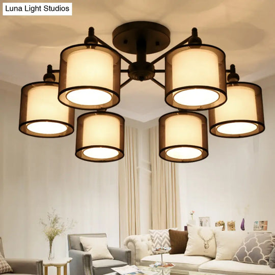 Black Fabric Semi Flush Mount Ceiling Chandelier For Contemporary Living Rooms