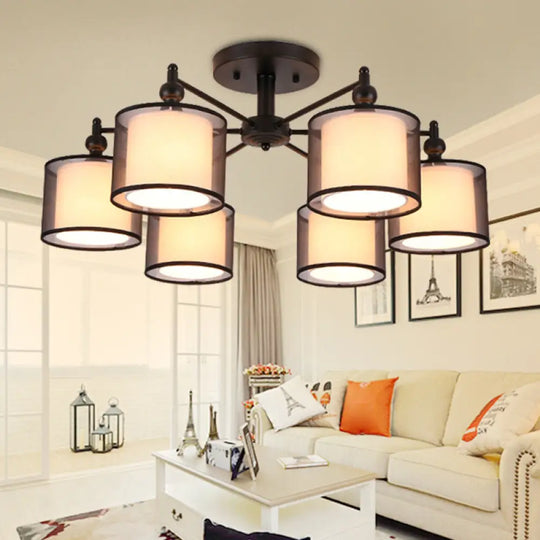 Black Fabric Semi Flush Mount Ceiling Chandelier For Contemporary Living Rooms 6 /