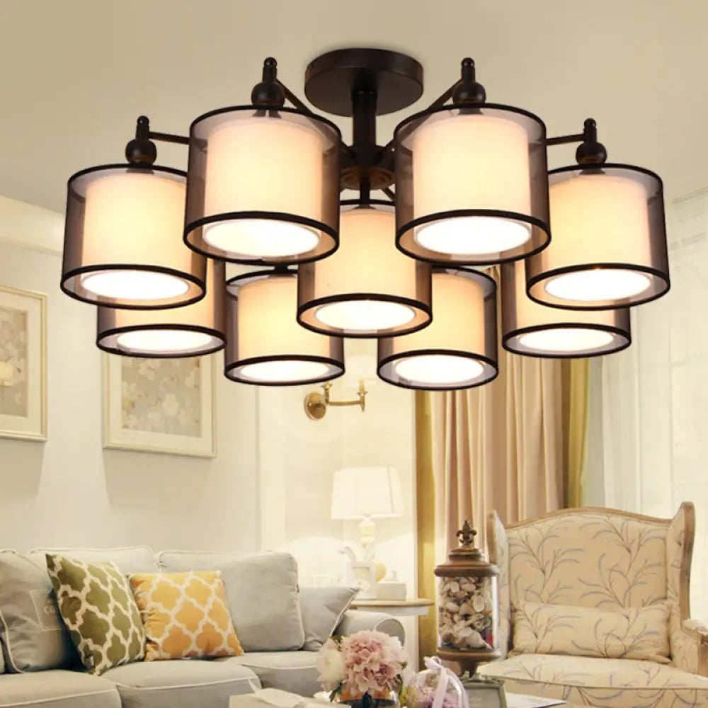 Black Fabric Semi Flush Mount Ceiling Chandelier For Contemporary Living Rooms 9 /