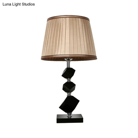 Black Faceted Crystal Table Lamp With Contemporary Pleated Lampshade - 1 Head Living Room Night In