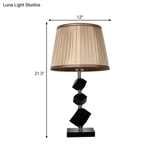 Black Faceted Crystal Table Lamp With Contemporary Pleated Lampshade - 1 Head Living Room Night In