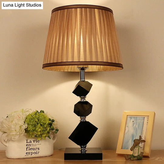 Black Faceted Crystal Table Lamp With Contemporary Pleated Lampshade - 1 Head Living Room Night In