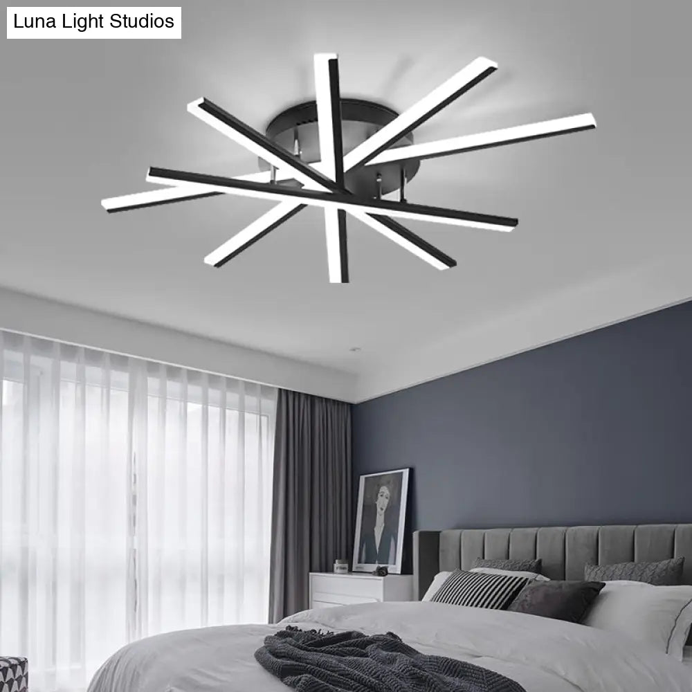 Black Fan-Shaped Led Ceiling Light For Minimalist Bedroom Decor