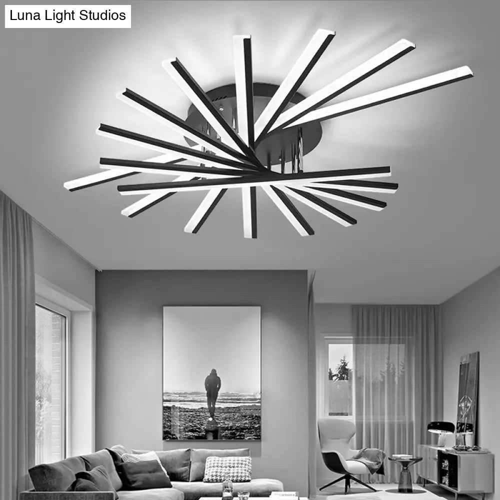 Black Fan-Shaped Led Ceiling Light For Minimalist Bedroom Decor