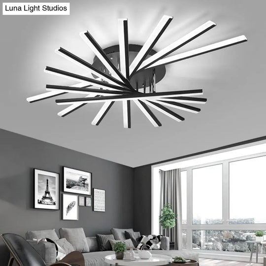 Black Fan-Shaped Led Ceiling Light For Minimalist Bedroom Decor