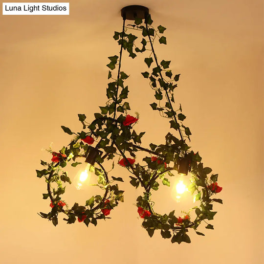 Black Farm Style Metal Bicycle Pendant With 2 Heads Cluster Down Lighting & Plant Deco