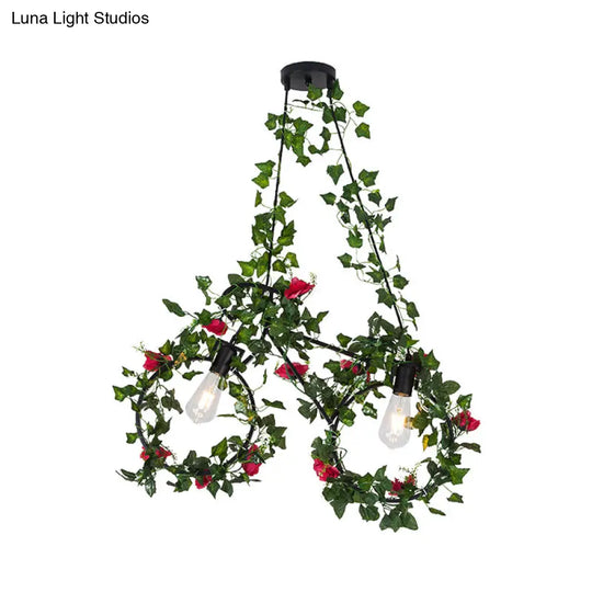 Black Farm Style Metal Bicycle Pendant With 2 Heads Cluster Down Lighting & Plant Deco