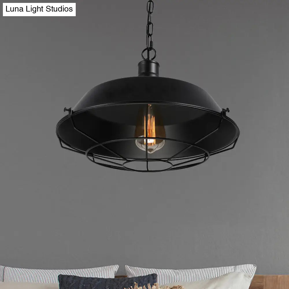 Black Farmhouse Barn Ceiling Light: Stylish Cage Shade Pendant Lamp (1 Bulb) - 10’/14’/18’ Diameter