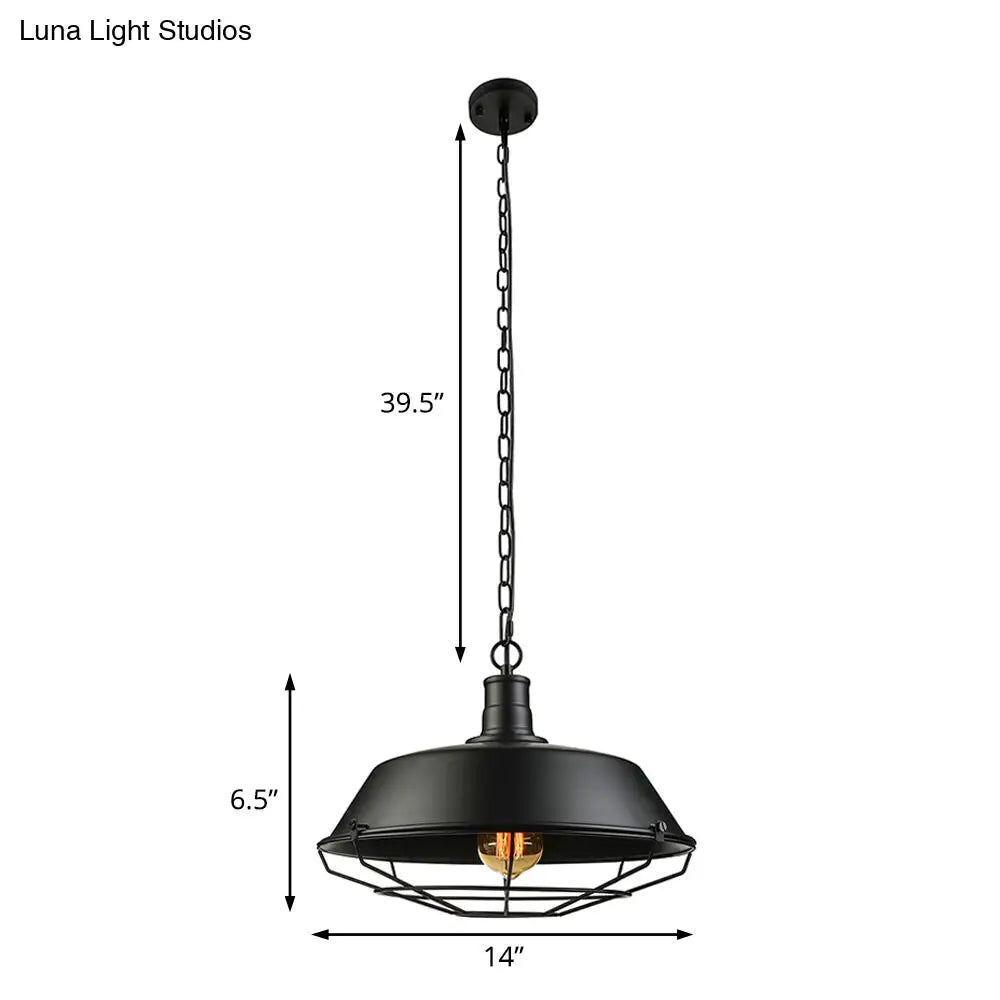 Farmhouse Barn Ceiling Light Fixture With Cage Shade - Metallic Pendant Lamp In Black (1 Bulb