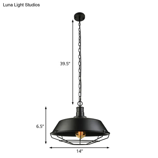 Black Farmhouse Barn Ceiling Light: Stylish Cage Shade Pendant Lamp (1 Bulb) - 10’/14’/18’ Diameter