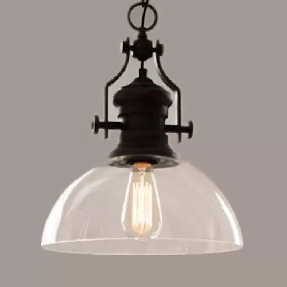 Black Farmhouse Dome Pendant Lamp With Clear Glass - 1-Light Hanging Fixture / A