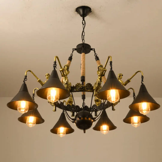 Black Farmhouse Pendant Chandelier With Mermaid Arm - Perfect For Living Room 8 /