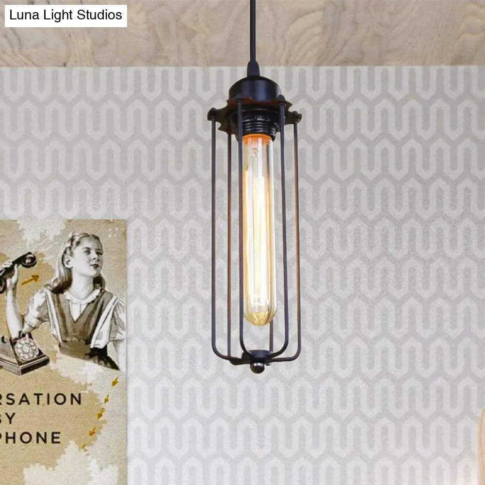 Black Farmhouse Style 1 Light Wire Cage Pendant Ceiling For Hallway - Stylish Metallic Finish