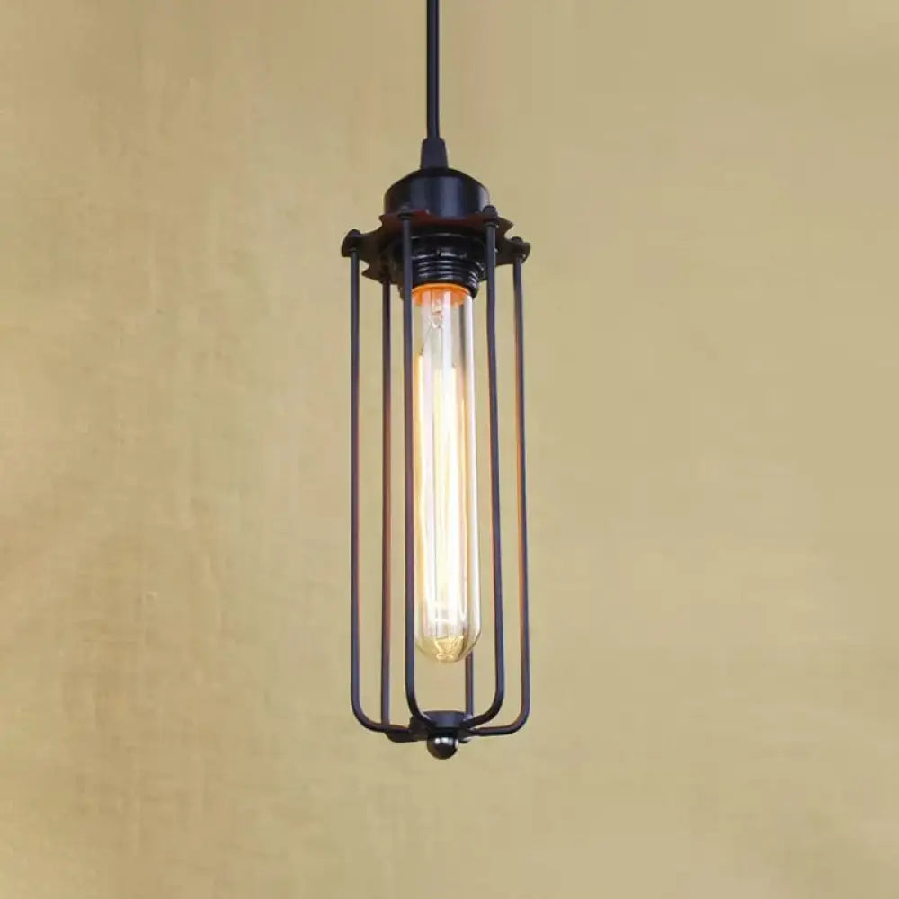 Black Farmhouse Style 1 Light Wire Cage Pendant Ceiling For Hallway - Stylish Metallic Finish