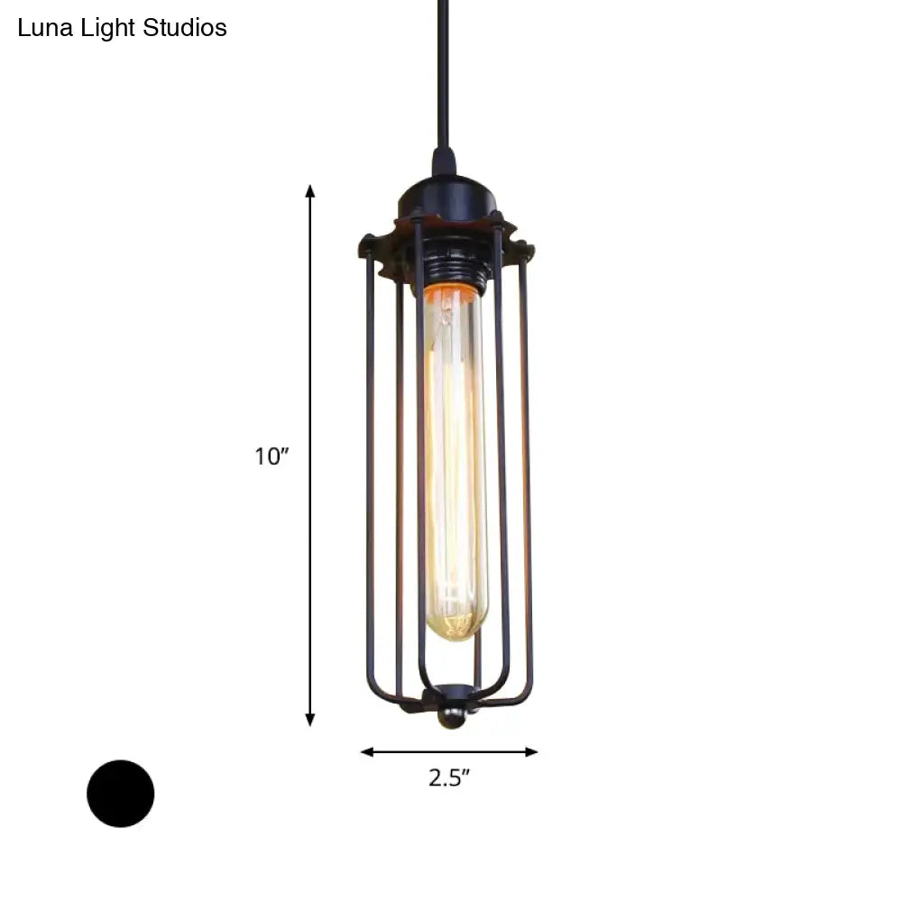 Black Farmhouse Style 1 Light Wire Cage Pendant Ceiling For Hallway - Stylish Metallic Finish