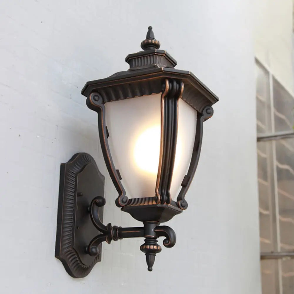 Black Farmhouse Urn Sconce Light: Translucent Glass Wall Mounted Lamp