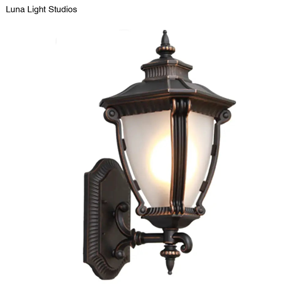 Black Farmhouse Urn Sconce Light: Translucent Glass Wall Mounted Lamp