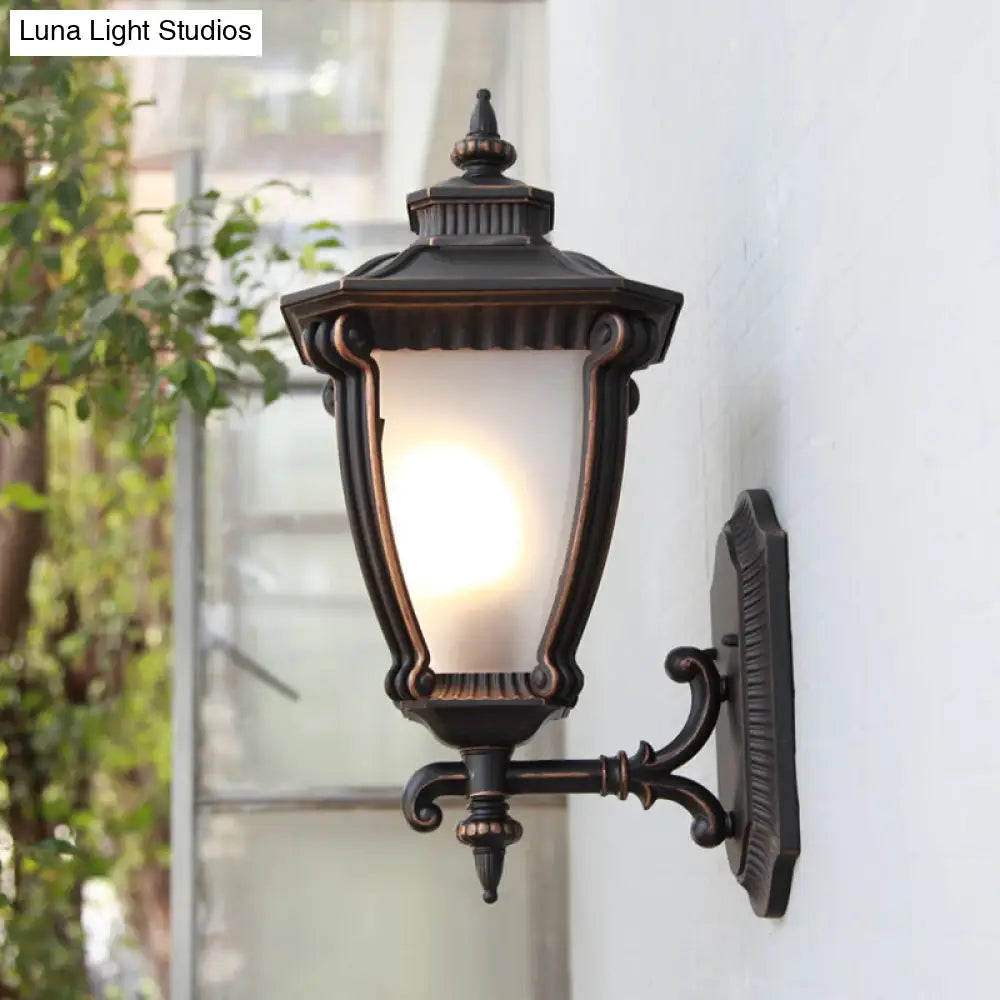 Black Farmhouse Urn Sconce Light: Translucent Glass Wall Mounted Lamp