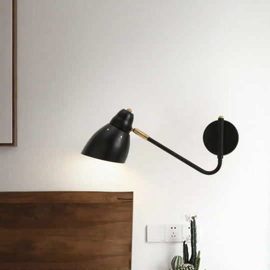 Black Farmhouse Wall Lamp With Angled Arm And Dome Shade - 1 Light Sconce