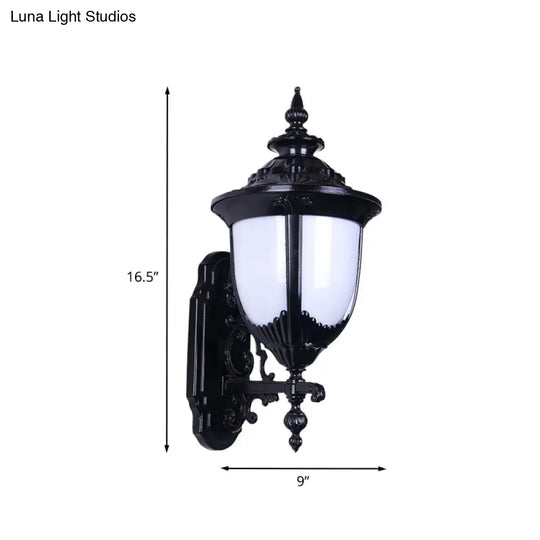 Black Farmhouse Wall Sconce With Milky Plastic Shade - Perfect For Courtyard Lighting