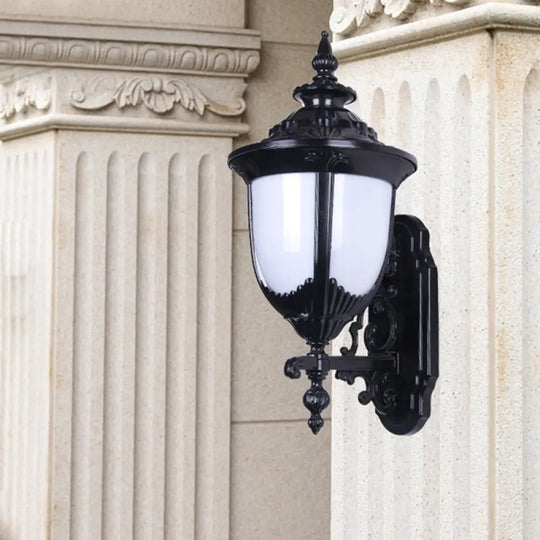 Black Farmhouse Wall Sconce With Milky Plastic Shade - Perfect For Courtyard Lighting