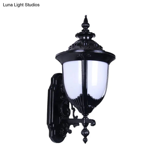 Black Farmhouse Wall Sconce With Milky Plastic Shade - Perfect For Courtyard Lighting