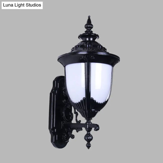 Black Farmhouse Wall Sconce With Milky Plastic Shade - Perfect For Courtyard Lighting