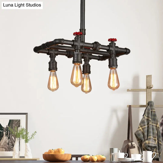 Black Finish Hanging Ceiling Light: Rectangle Frame 4/5-Light Antiqued Island Lamp For Dining Table