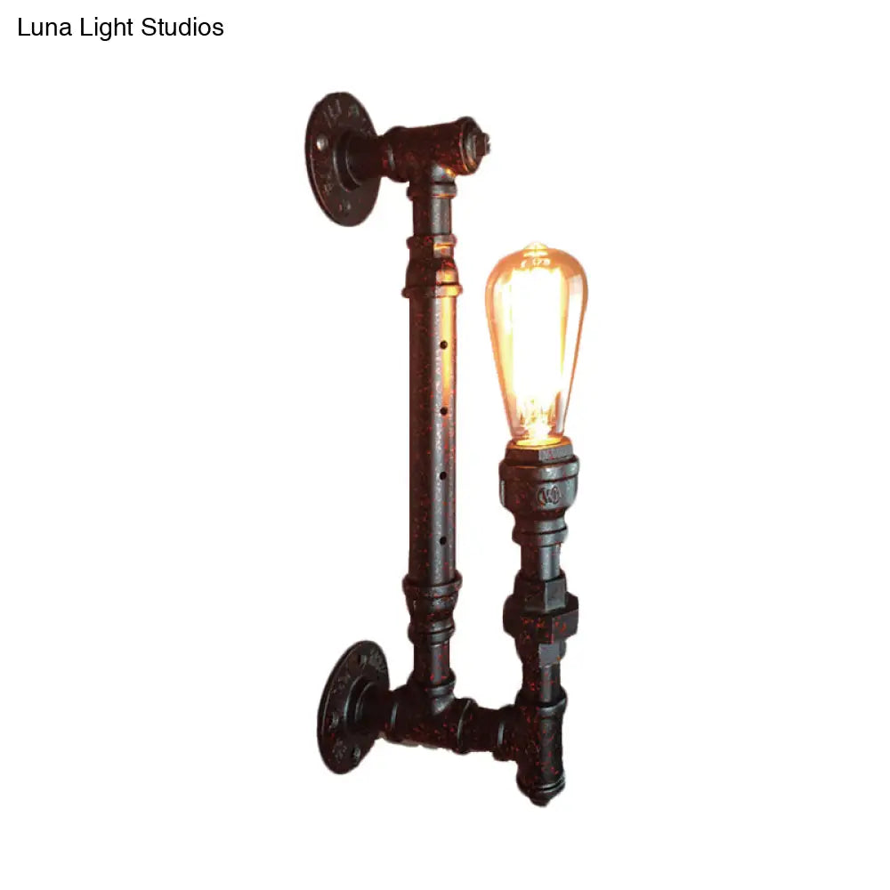 Black Finish Industrial Iron Wall Sconce Light Fixture - 1-Bulb Pencil Pipe Arm Lamp For Bar