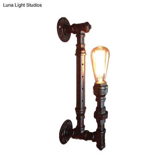 Black Finish Industrial Iron Wall Sconce Light Fixture - 1-Bulb Pencil Pipe Arm Lamp For Bar