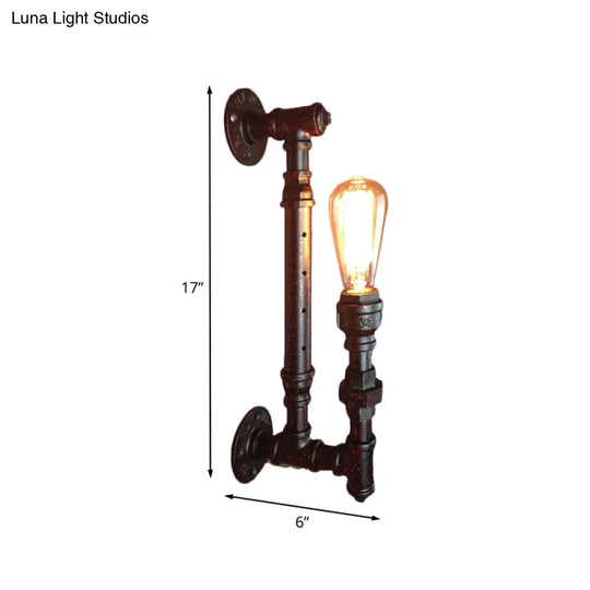 Black Finish Industrial Iron Wall Sconce Light Fixture - 1-Bulb Pencil Pipe Arm Lamp For Bar