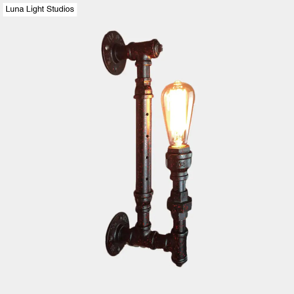 Black Finish Industrial Iron Wall Sconce Light Fixture - 1-Bulb Pencil Pipe Arm Lamp For Bar