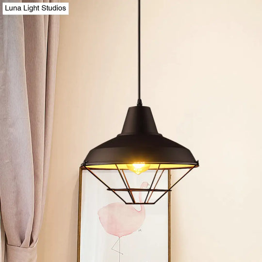 Black Finish Pendant Light With Wire Cage - Retro Style For Restaurant