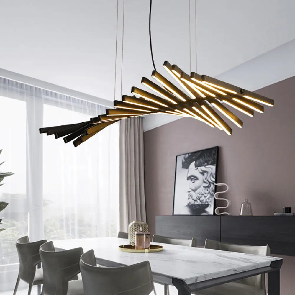 Black Fish-Bone Pendant Light - Nordic Led Metal Island Fixture