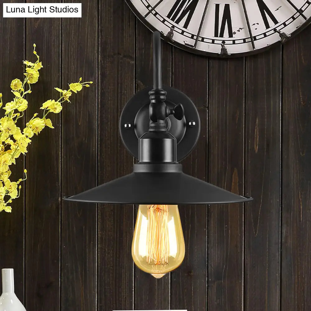 Black Flared Sconce Lighting With Gooseneck Arm - Loft Style Metal Wall Light For Dining Room (1