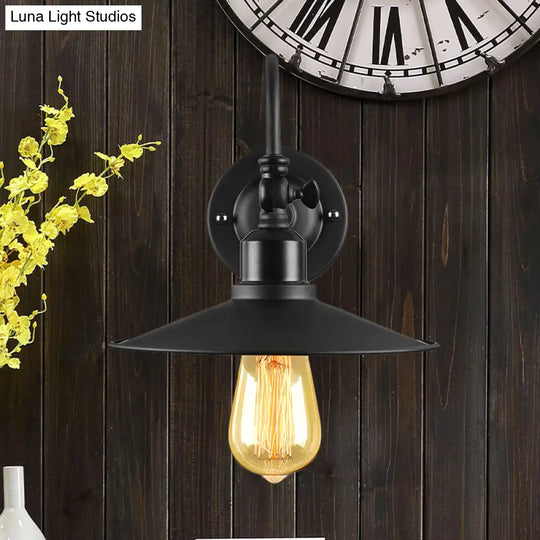 Black Flared Sconce Lighting With Gooseneck Arm - Loft Style Metal Wall Light For Dining Room (1