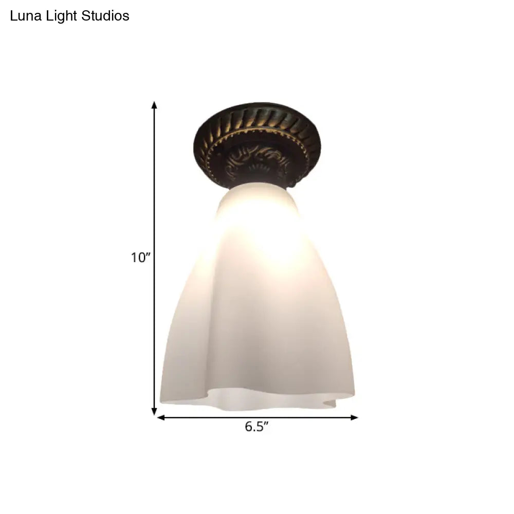 Black Flush Mount Lamp With Countryside White Glass Shade For Hallway Ceiling Lighting