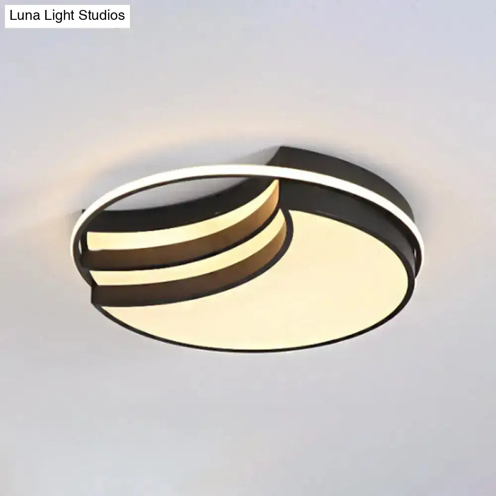 Black Flush Mount Led Ceiling Lamp - New Moon Shape With Nordic Acrylic And Glow Ring