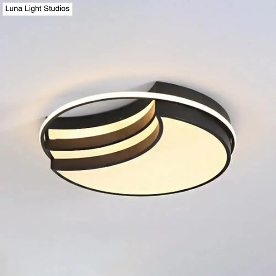 Black Flush Mount Led Ceiling Lamp - New Moon Shape With Nordic Acrylic And Glow Ring