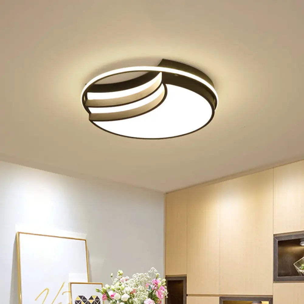 Black Flush Mount Led Ceiling Lamp - New Moon Shape With Nordic Acrylic And Glow Ring